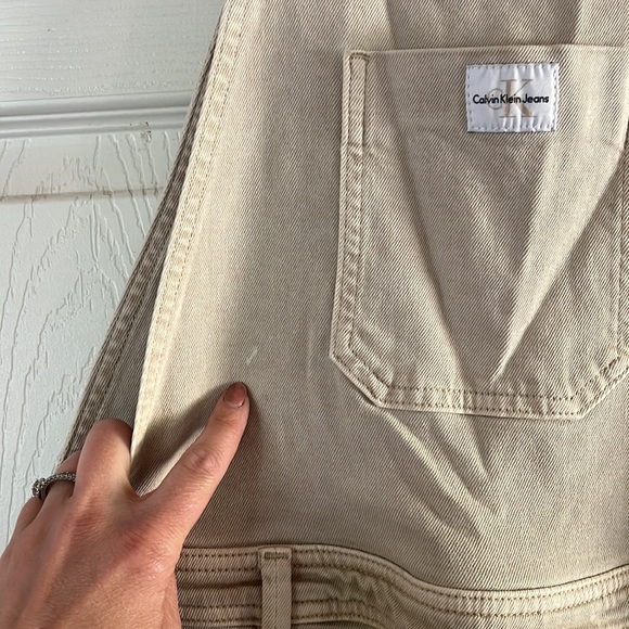 Y2K Calvin Klein Overall Shorts Women's Size XS Khaki Shortalls Carpenter - Picture 3 of 7